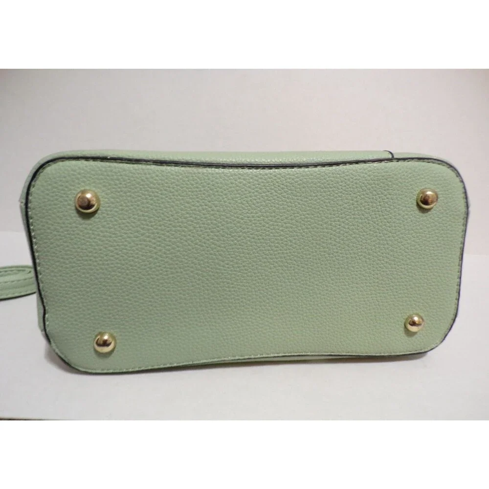 Porrasso Lt Grn Satchel Gold Accents Zippers & Magnets Adjustable Strap Handles